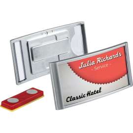 DURABLE® Classic Magnetic Name Badge, Silver, 10/Box