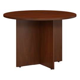 Bush 42W Round Conference Table with Wood Base, Hansen Cherry