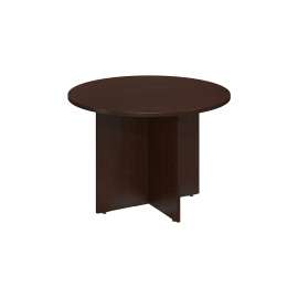 Bush 42W Round Conference Table with Wood Base, Mocha Cherry