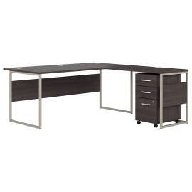 Bush Hybrid 72W x 36D L Shaped Table Desk with 3 Drawer Mobile File Cabinet, Storm Gray/Storm Gray