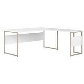 Bush Hybrid 72W x 36D L Shaped Table Desk with Metal Legs, White/White