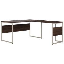 Bush Hybrid 60W x 30D L Shaped Table Desk with Metal Legs, Black Walnut/Black Walnut