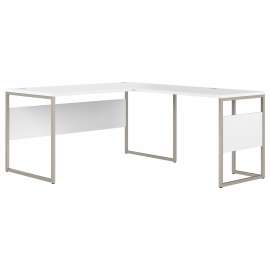 Bush Hybrid 60W x 30D L Shaped Table Desk with Metal Legs, White/White