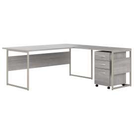Bush Hybrid 72W x 30D L Shaped Table Desk with Mobile File Cabinet, Platinum Gray/Platinum Gray