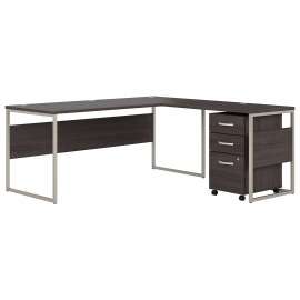 Bush Hybrid 72W x 30D L Shaped Table Desk with Mobile File Cabinet, Storm Gray/Storm Gray