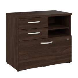 Bush Hybrid Office Storage Cabinet with Drawers and Shelves, Black Walnut