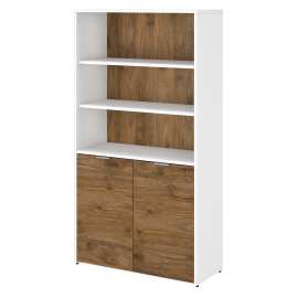 Bush Jamestown 5 Shelf Bookcase with Doors, Fresh Walnut/White