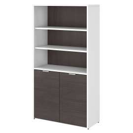 Bush Jamestown 5 Shelf Bookcase with Doors, Storm Gray/White
