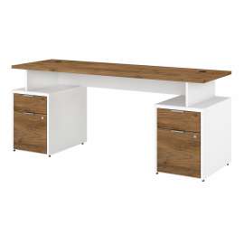 Bush Jamestown 72W Desk with 4 Drawers, Fresh Walnut/White
