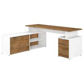 Bush Business Furniture Jamestown 72W L Shaped Desk with Drawers, Fresh Walnut/White