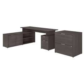 Bush Business Furniture Jamestown 72W L Shaped Desk with Drawers and Lateral File Cabinet, Storm Gray/Storm Gray