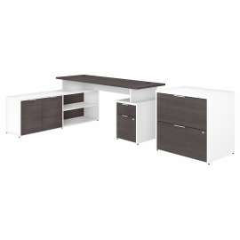 Bush Business Furniture Jamestown 72W L Shaped Desk with Drawers and Lateral File Cabinet, Storm Gray/White