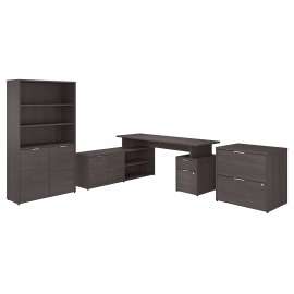 Bush Business Furniture Jamestown 72W L Shaped Desk with Lateral File Cabinet and 5 Shelf Bookcase, Storm Gray/Storm Gray