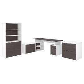 Bush Business Furniture Jamestown 72W L Shaped Desk with Lateral File Cabinet and 5 Shelf Bookcase, Storm Gray/White