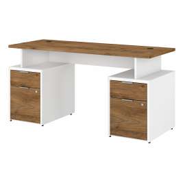 Bush Jamestown 60W Desk with 4 Drawers, Fresh Walnut/White