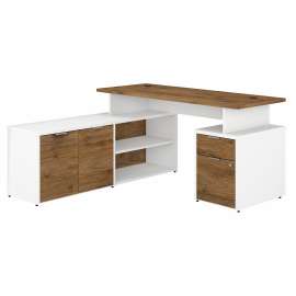 Bush Business Furniture Jamestown 60W L Shaped Desk with Drawers, Fresh Walnut/White