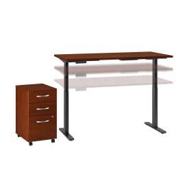 Move 60 Series by Bush 72W x 30D Height Adjustable Standing Desk with Storage, Hansen Cherry/Black Powder Coat