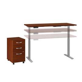 Move 60 Series by Bush 60W x 30D Height Adjustable Standing Desk with Storage, Hansen Cherry/Cool Gray Metallic