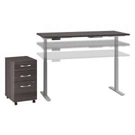 Move 60 Series by Bush 60W x 30D Height Adjustable Standing Desk with Storage, Storm Gray/Cool Gray Metallic