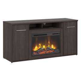 Bush Business Furniture Office 500 60W Storage Cabinet with Doors and Electric Fireplace, Storm Gray/Storm Gray