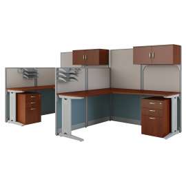 Bush Business Furniture Office in an Hour 2 Person L Shaped Cubicle Workstations, Hansen Cherry