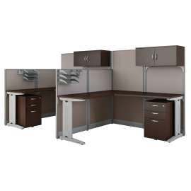 Bush Business Furniture Office in an Hour 2 Person L Shaped Cubicle Workstations, Mocha Cherry