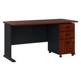 Bush Series A 60W Desk with Mobile File Cabinet, Hansen Cherry