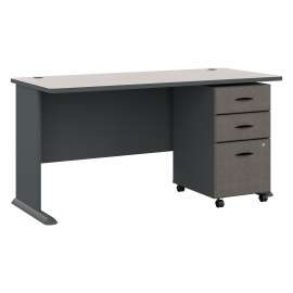Bush Series A 60W Desk with Mobile File Cabinet, Slate/White Spectrum