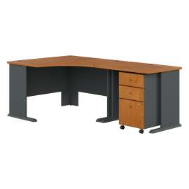 Bush Series A 48W Corner Desk with 36W Return and Mobile File Cabinet, Natural Cherry/Slate