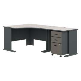 Bush Series A 48W Corner Desk with 36W Return and Mobile File Cabinet, Slate/White Spectrum