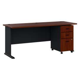 Bush Series A 72W Desk with Mobile File Cabinet, Hansen Cherry/Galaxy