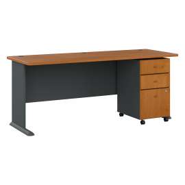 Bush Series A 72W Desk with Mobile File Cabinet, Natural Cherry/Slate