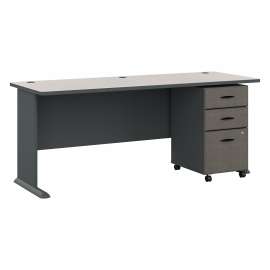 Bush Series A 72W Desk with Mobile File Cabinet, Slate/White Spectrum