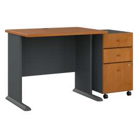 Bush Series A 36W Desk with Mobile File Cabinet, Natural Cherry/Slate