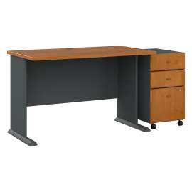 Bush Series A 48W Desk with Mobile File Cabinet, Natural Cherry/Slate