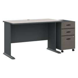 Bush Series A 48W Desk with Mobile File Cabinet, Slate/White Spectrum