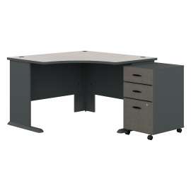 Bush Series A 48W Corner Desk with Mobile File Cabinet, Slate/White Spectrum