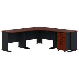 Bush Series A 84W x 84D Corner Desk with Mobile File Cabinet, Hansen Cherry/Galaxy