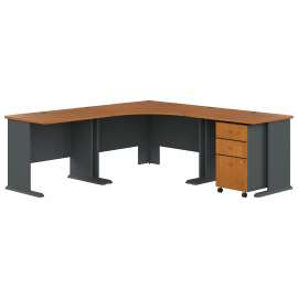 Bush Series A 84W x 84D Corner Desk with Mobile File Cabinet, Natural Cherry/Slate