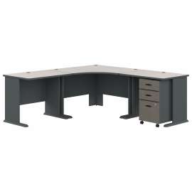 Bush Series A 84W x 84D Corner Desk with Mobile File Cabinet, Slate/White Spectrum