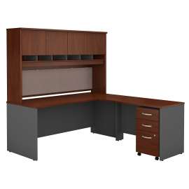 Bush Series C 72W L Shaped Desk with Hutch and Mobile File Cabinet, Hansen Cherry/Graphite Gray