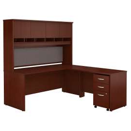 Bush Series C 72W L Shaped Desk with Hutch and Mobile File Cabinet, Mahogany