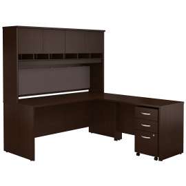 Bush Series C 72W L Shaped Desk with Hutch and Mobile File Cabinet, Mocha Cherry