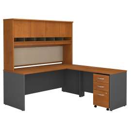 Bush Series C 72W L Shaped Desk with Hutch and Mobile File Cabinet, Natural Cherry