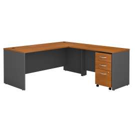 Bush Series C 72W L Shaped Desk with 48W Return and Mobile File Cabinet, Natural Cherry/Graphite Gray