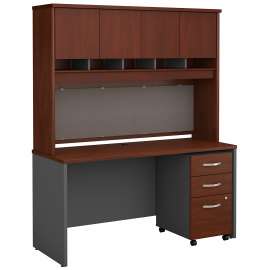Bush Series C 60W x 24D Office Desk with Hutch and Mobile File Cabinet, Hansen Cherry