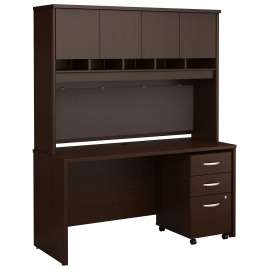 Bush Series C 60W x 24D Office Desk with Hutch and Mobile File Cabinet, Mocha Cherry/Mocha Cherry