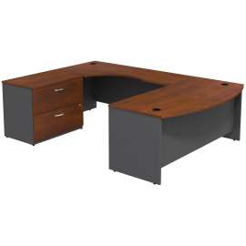 Bush Business Furniture Series C Bow Front Left Handed U Shaped Desk with 2 Drawer Lateral File Cabinet, Hansen Cherry/Graphite Gray