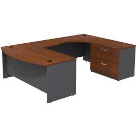 Bush Business Furniture Series C Bow Front Right Handed U Shaped Desk with 2 Drawer Lateral File Cabinet, Hansen Cherry/Graphite Gray