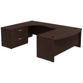 Bush Business Furniture Series C Bow Front Left Handed U Shaped Desk with 2 Drawer Lateral File Cabinet, Mocha Cherry/Mocha Cherry